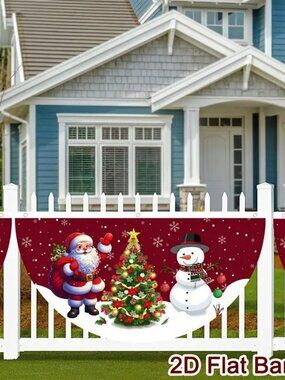 18 x 35 Holiday Wall Banner Festive Christmas Snowman & Santa and Festive Tree